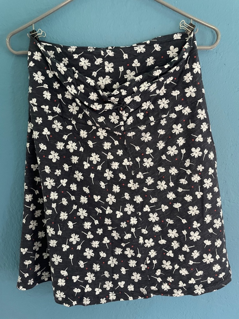 Toad & Co Black Floral A-Line Skirt with White Flower Print, Size S